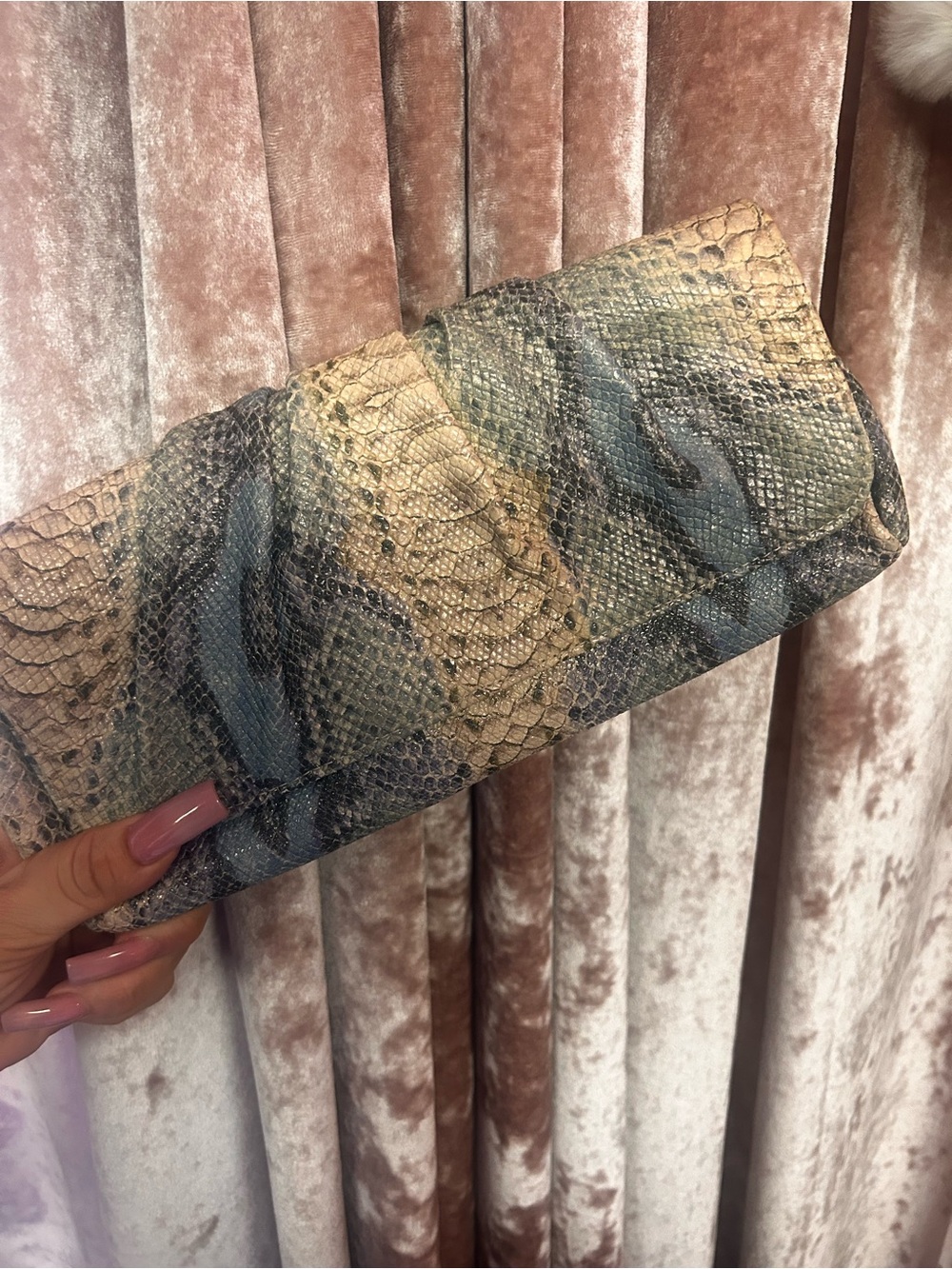 Lauren Merlin Textured Snake-Print multi colored Clutch